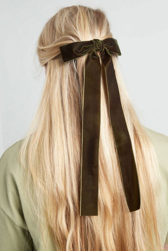 Hair Bow, VELVET LONG Sage