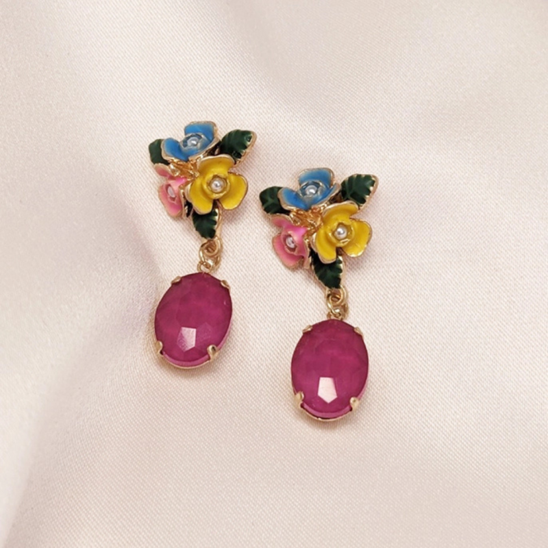 Earrings, FLORAL DROP Pink