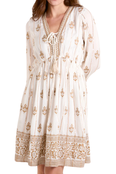 Dress, GOLD FLORAL White Mini