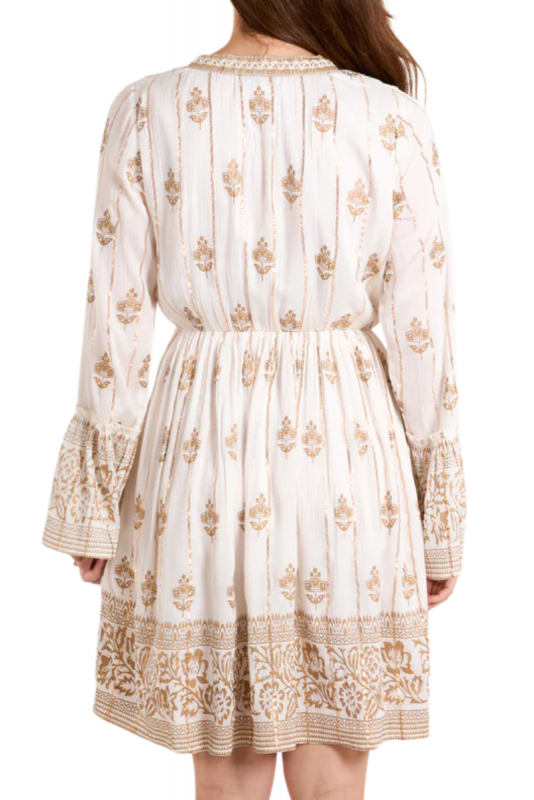 Dress, GOLD FLORAL White Mini