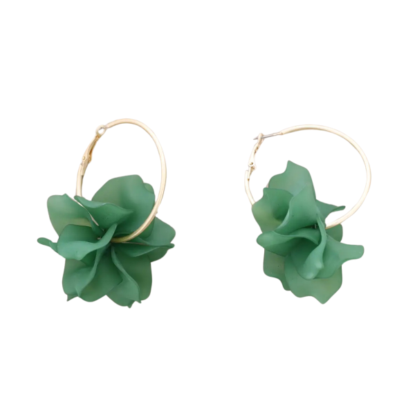 Earrings, FLOWER HOOP Green