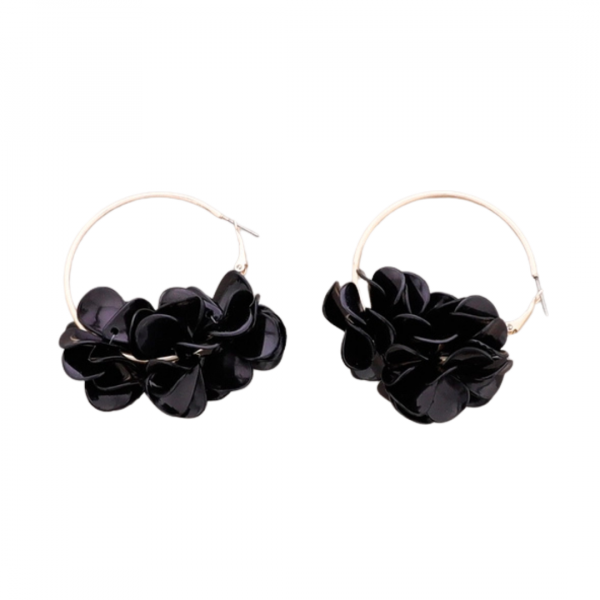 Earrings, BIG FLOWER HOOP Black