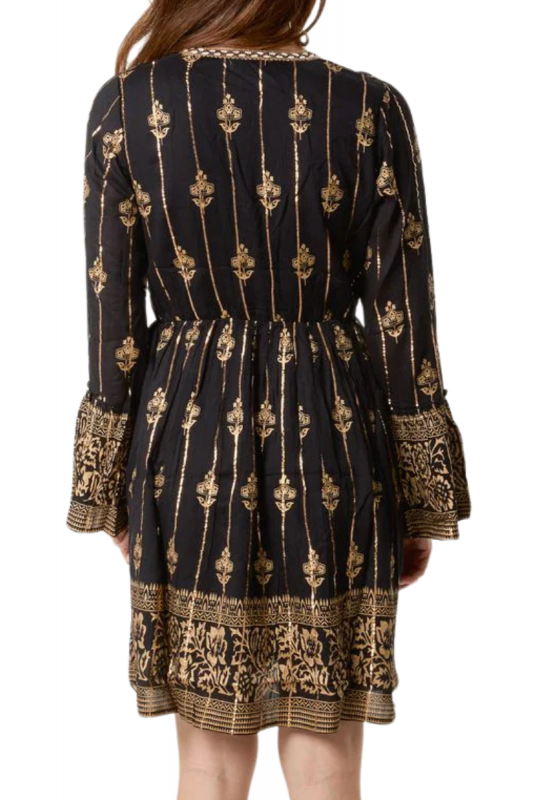 Dress, GOLD FLORAL Black Mini