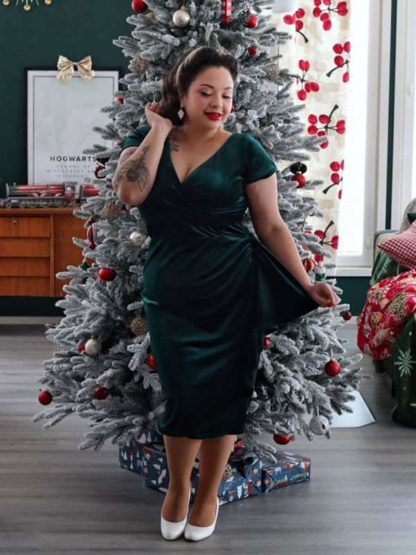 Pencil Dress, ELSIE Emerald Velvet