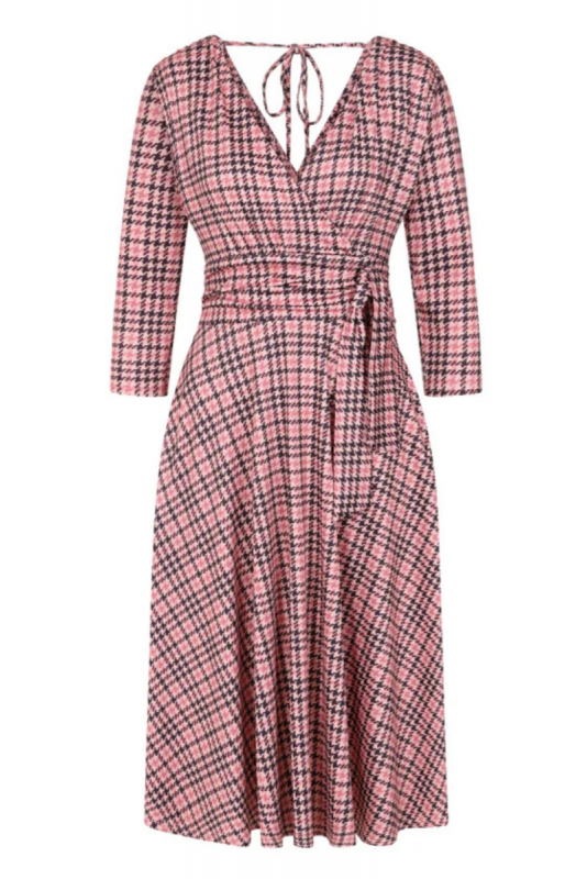 Dress, ARABELLA Pink Houndstooth