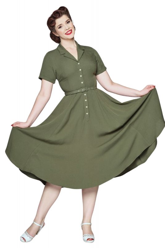 Swing Dress, CATERINA Olive Viscose Blend