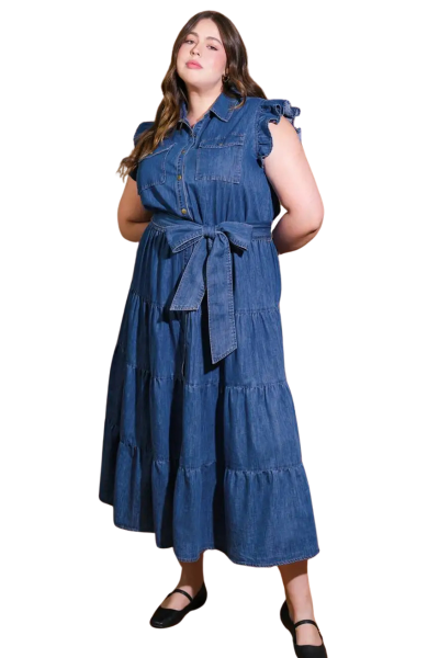 Maxi Dress, RUFFLE Denim Plus