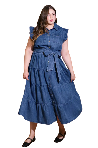 Maxi Dress, RUFFLE Denim Plus