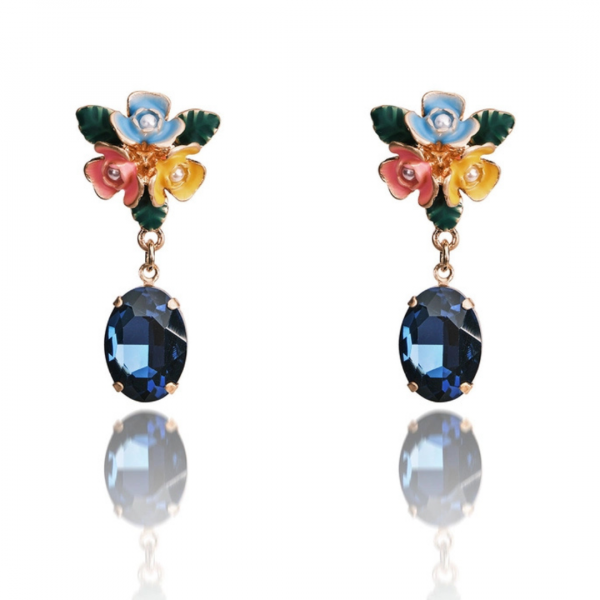 Earrings, FLORAL DROP Sapphire Blue