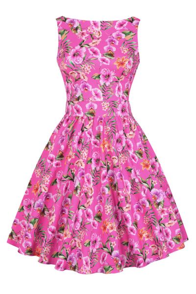 Swing Dress, TEA Fuchsia Floral