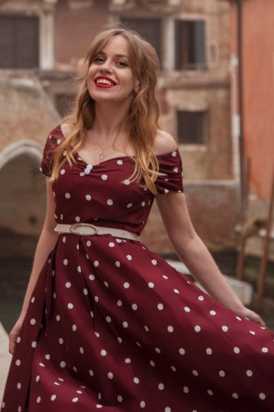 Swing Dress, LILY 50s Burgundy Polkadot (873)