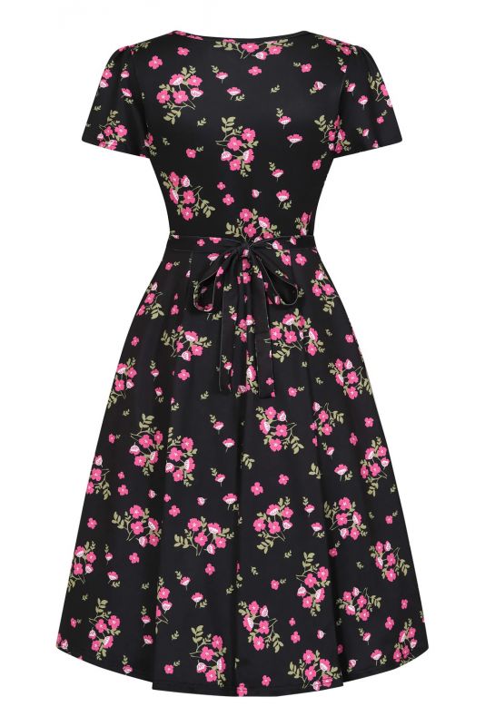 Swing Dress, LYRA Pink Flowers on Black