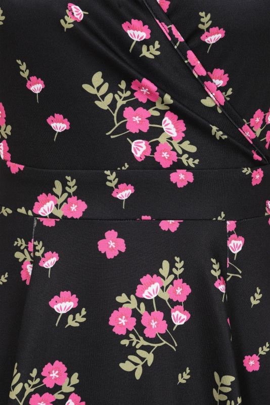 Swing Dress, LYRA Pink Flowers on Black