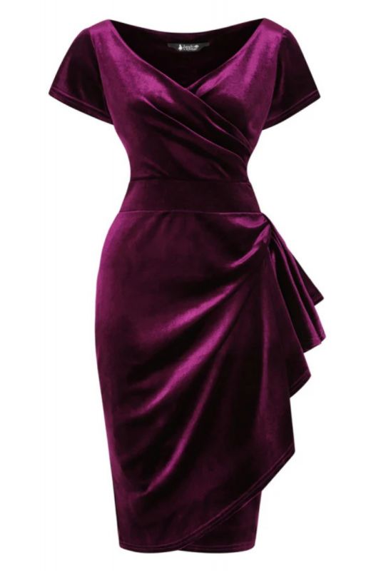 Pencil Dress, ELSIE Plum Velvet