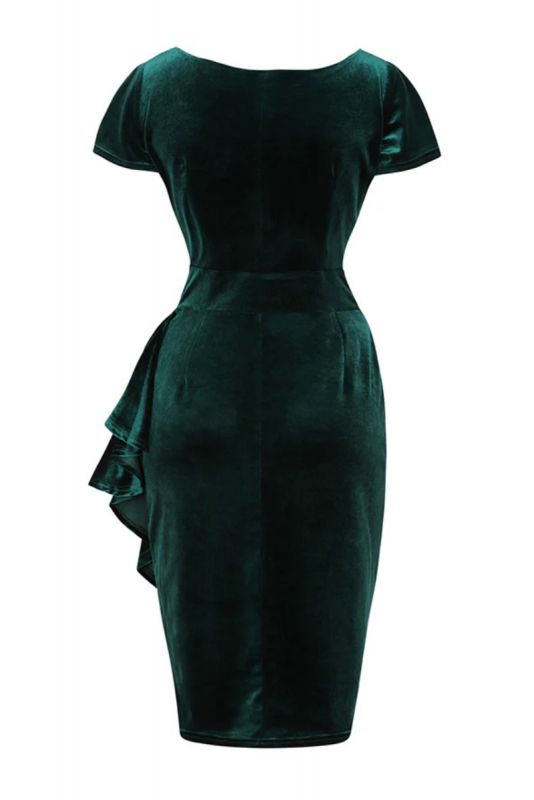 Pencil Dress, ELSIE Emerald Velvet