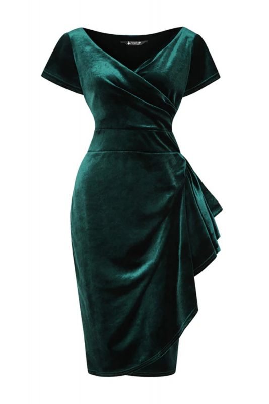 Pencil Dress, ELSIE Emerald Velvet