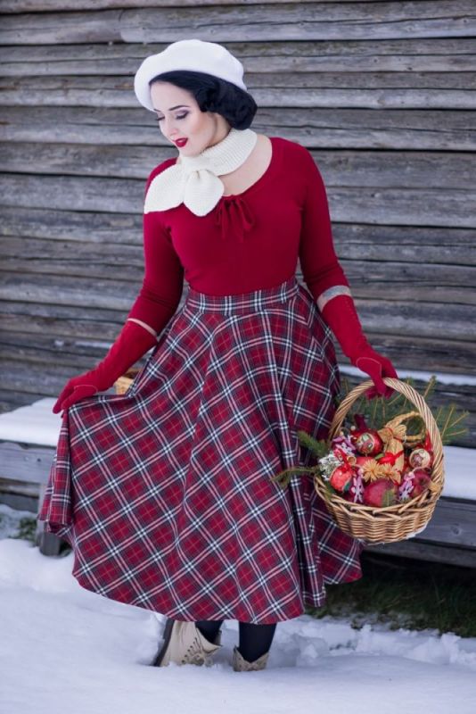 Swing Skirt, WINTER CHECK Burgundy (25380)