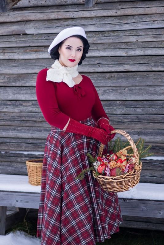 Swing Skirt, WINTER CHECK Burgundy (25380)