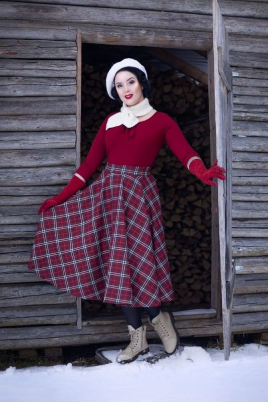 Swing Skirt, WINTER CHECK Burgundy (25380)